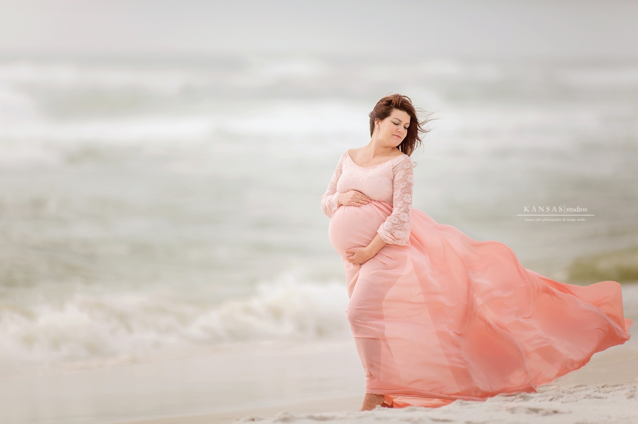 Pink Peach Maternity Beach Session
